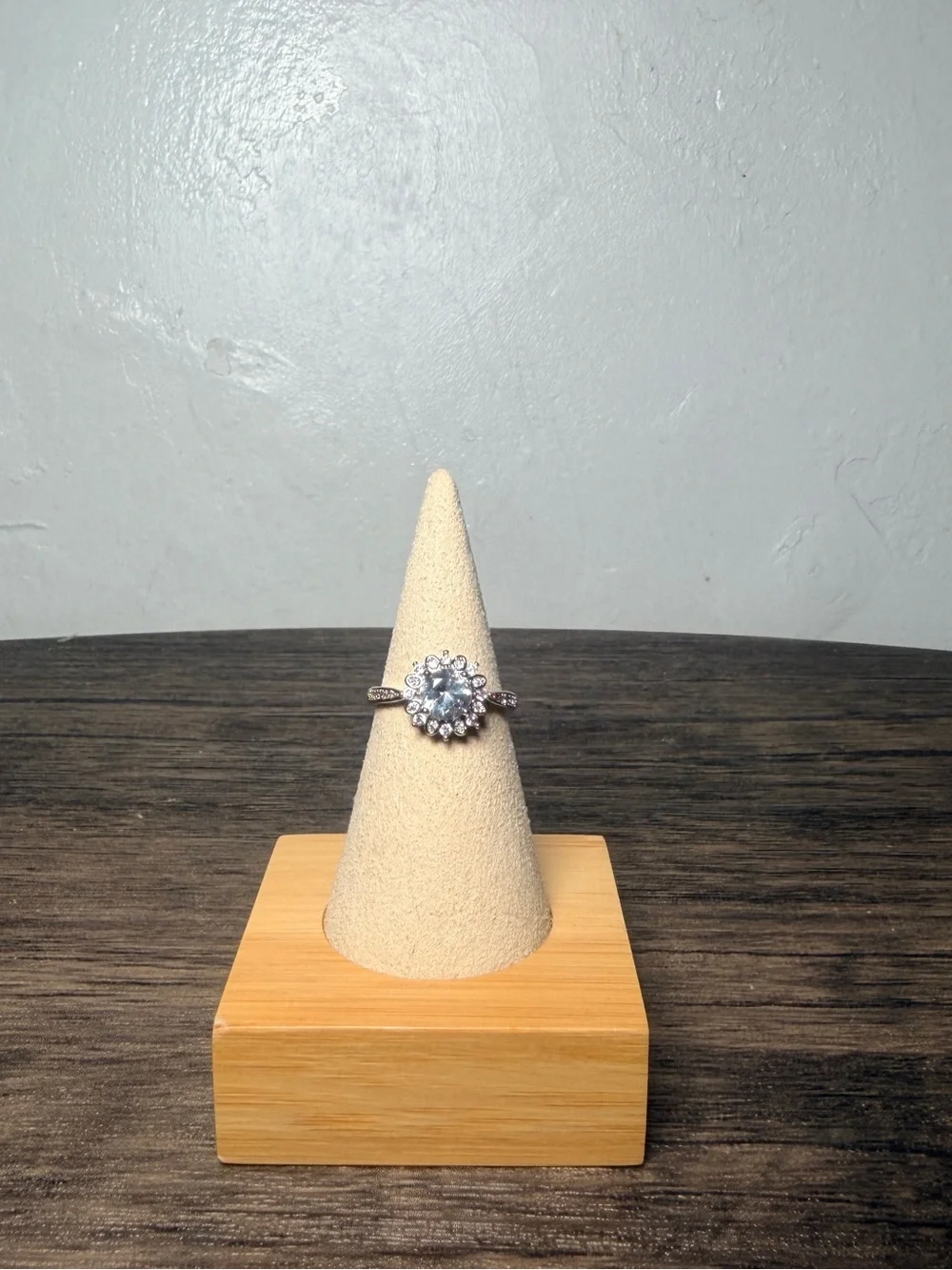 Silver White Halo Flower Ring Adjustable